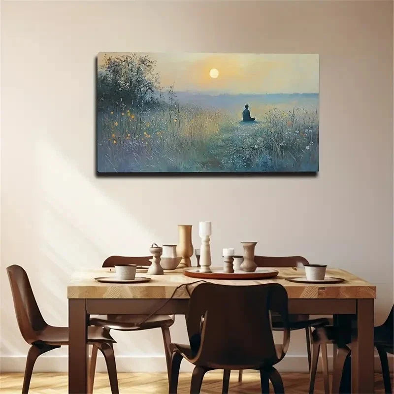 Sunset Meditators Space Happy Wall Art Canvas Office Home Room Framed 120x60cm