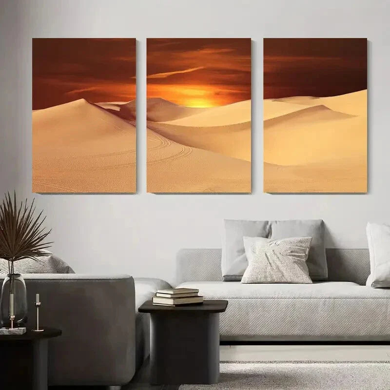 3pcs Sunset Desert Dunes Golden Sand Metal Print Ready to Hang Art