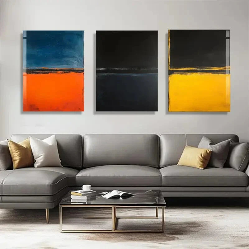 3pcs Geometric Design with Bold Orange Perfect Wall Art Set Canvas Framed 40x60cm - High Quality Print 100% Australian Made Wall Canvas Ready to Hang