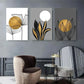 3pcs Golden Geometric Sun, Abstract Plants Metal Print Ready to Hang Art