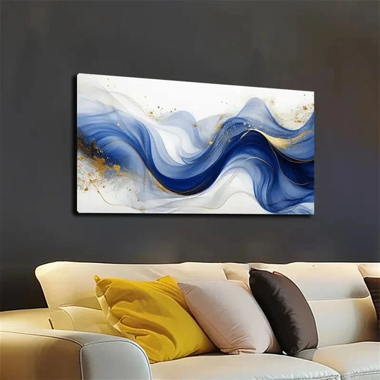 Abstract Blue and Golden Wall Art canvas office home room framed 120x60cm