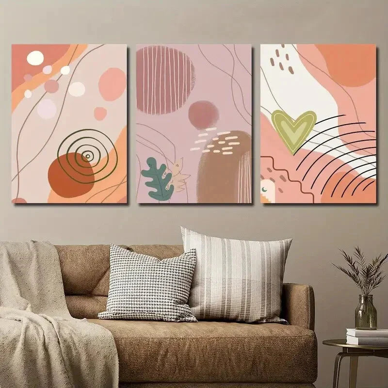 3pcs Abstract Modern Boho Style Geometric Shape Wall Art Set Canvas Framed 40x60cm - High Quality Print 100% Australian Made Wall Canvas Ready to Hang