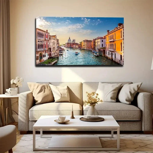 Surprising Water City Wall Art Canvas Office Home Room Framed 120x60cm