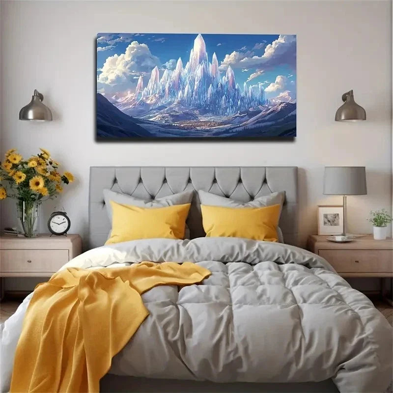 Glittering Mountain Landscape Wall Art Canvas Office Home Room Framed 120x60cm