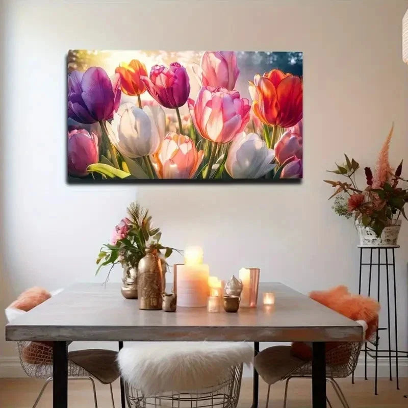 Vibrant Sunlit Tulip Modern Wall Art Canvas Office Home Room Framed 120x60cm