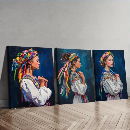 3pcs Vibrant Bulgarian Girl Beauty Dark Perfect Wall Art Set Canvas Framed 40x60cm - High Quality Print 100% Australian Made Wall Canvas Ready to Hang