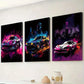 3pcs Neon Decorative Graffiti Style Sports cars Wall Art Set Canvas Framed 40x60cm - High Quality Print 100% Australian Made Wall Canvas Ready to Hang