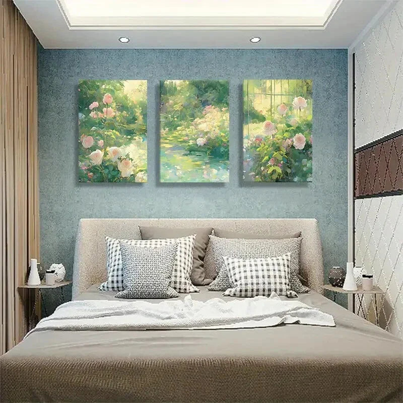 3pcs Serene Garden Rose Lush Greenery Perfect Wall Art Set Canvas Framed 40x60cm - High Quality Print 100% Australian Made Wall Canvas Ready to Hang