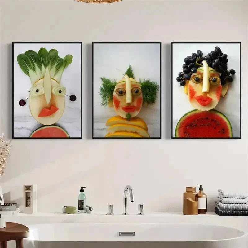 3pcs Fruit & Vegetable Portraits Wall Art Set Canvas Framed 40x60cm - High Quality Print 100% Australian Made Wall Canvas Ready to Hang