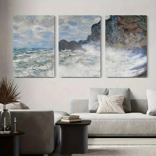 3pcs Ocean Wave Contemporary Style Metal Print Ready to Hang Art