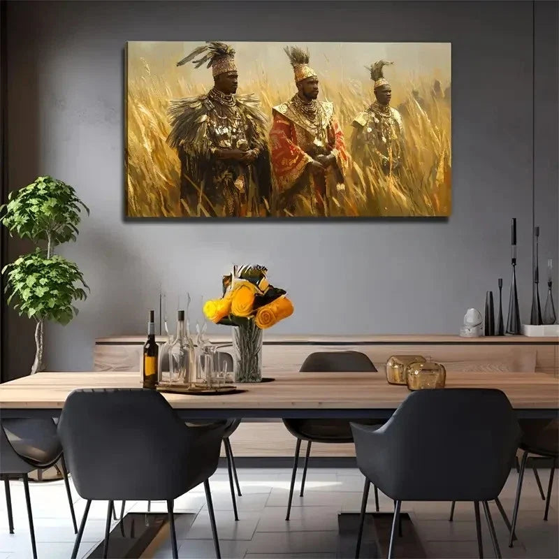 African Tribal Chieftain Wall Art Canvas Office Home Room Framed 120x60cm