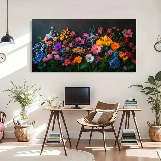 Vibrant Blooms Modern Artwork Wall Art Canvas Office Home Room Framed 120x60cm