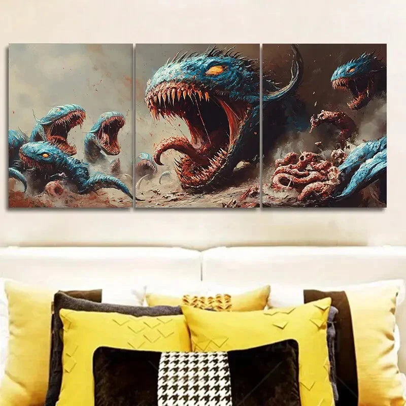 3pcs Featuring Tentacles, Paintings Metal Print Ready to Hang Art