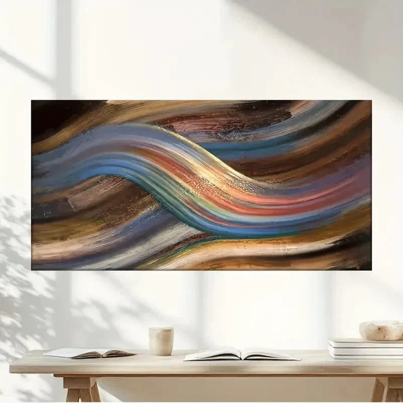 Modern Wavy Artwork Abstract Wall Art Canvas Office Home Room Framed 80x45cm