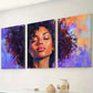 3pcs Vibrant Purple Hair & Expressive Face Wall Art Set Canvas Framed 40x60cm - High Quality Print 100% Australian Made Wall Canvas Ready to Hang