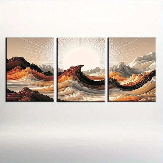 3pcs Sunrise and Sunset Clouds Brown & Black Metal Print Ready to Hang Art