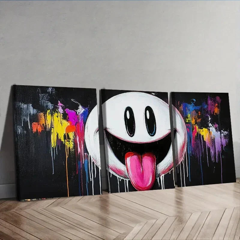 3pcs Ghostly Smile Funny Colorful Sky Perfect Wall Art Set Canvas Framed 40x60cm - High Quality Print 100% Australian Made Wall Canvas Ready to Hang
