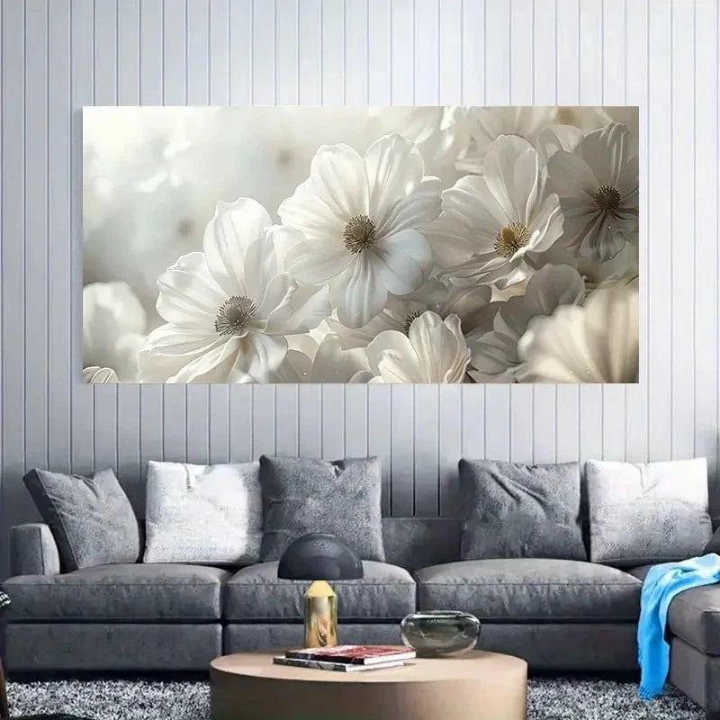 Realistic White Chrysanthemum Wall Art Canvas Office Home Room Framed 120x60cm