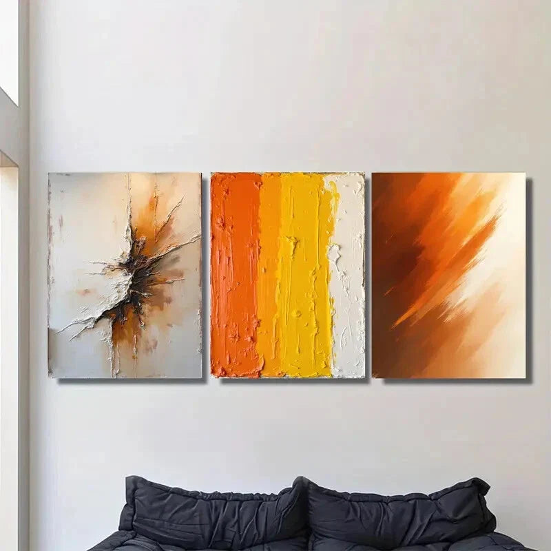 3pcs Vibrant Orange, Yellow & White Palette Metal Print Ready to Hang Art