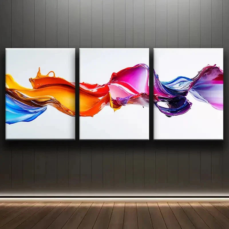 3pcs Colorful Splashes of Liquid Paint Perfect Wall Art Set Canvas Framed 40x60cm - High Quality Print 100% Australian Made Wall Canvas Ready to Hang