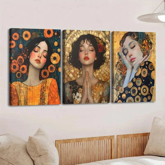 3pcs Abstract Women Black & Golden Red Rose Blue Wall Art Set Canvas Framed 40x60cm - High Quality Print 100% Australian Made Wall Canvas Ready to Hang