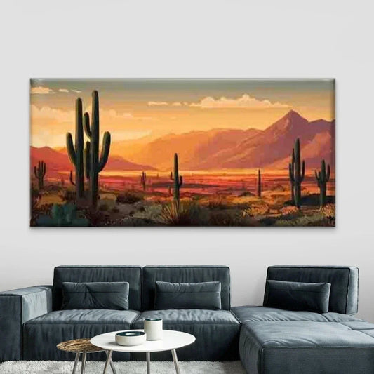 Desert Landscape with Cacti Wall Art Canvas Office Home Room Framed 120x60cm