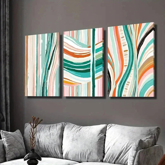 3pcs Colorful Striped Classic & Art Deco Wall Art Set Canvas Framed 40x60cm - High Quality Print 100% Australian Made Wall Canvas Ready to Hang