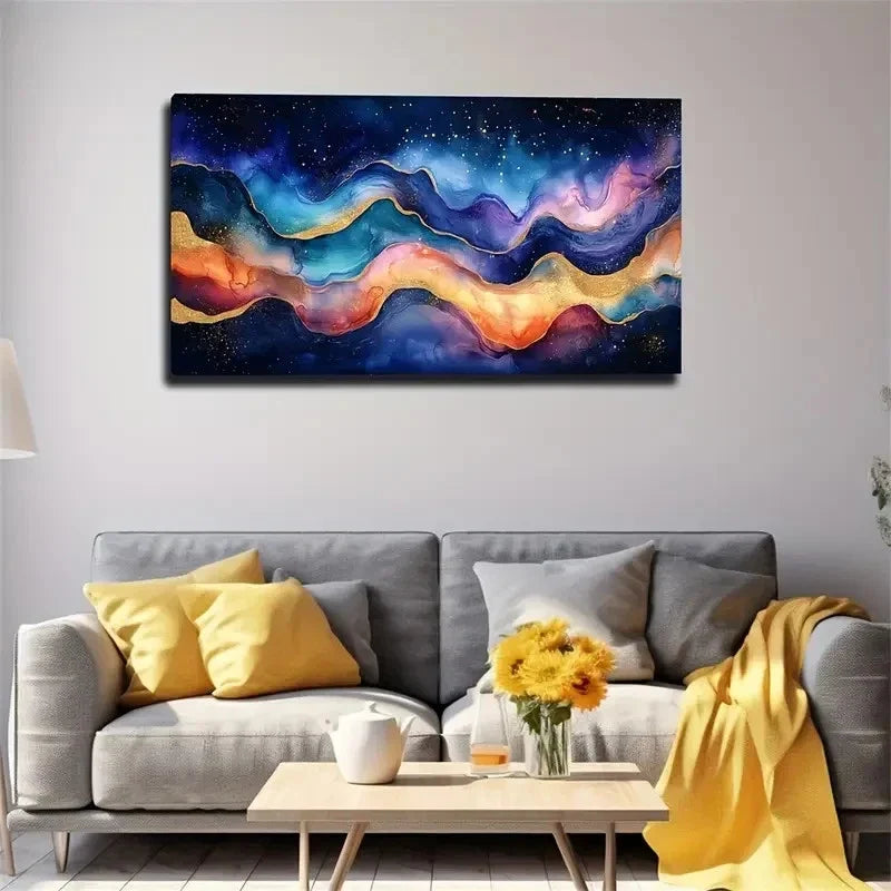 Glittering Golden Light Spots Wall Art Canvas Office Home Room Framed 120x60cm