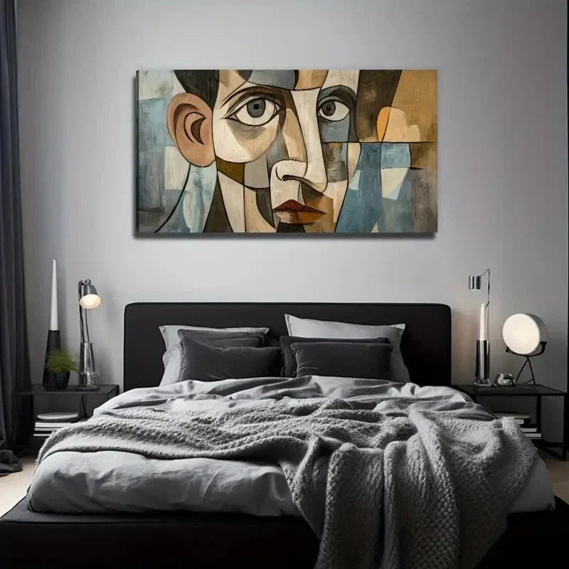 Abstract Face Deco Bohemian Wall Art Canvas Office Home Room Framed 80x45cm
