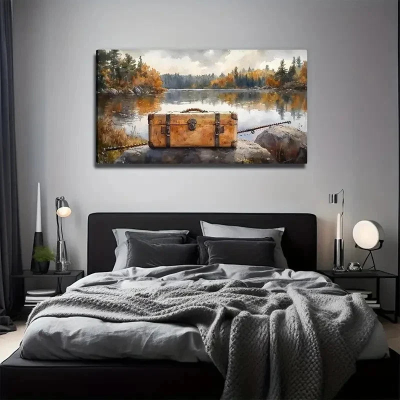 Lakeside Suitcase Perfect Wall Art Canvas Office Home Room Framed 80x45cm