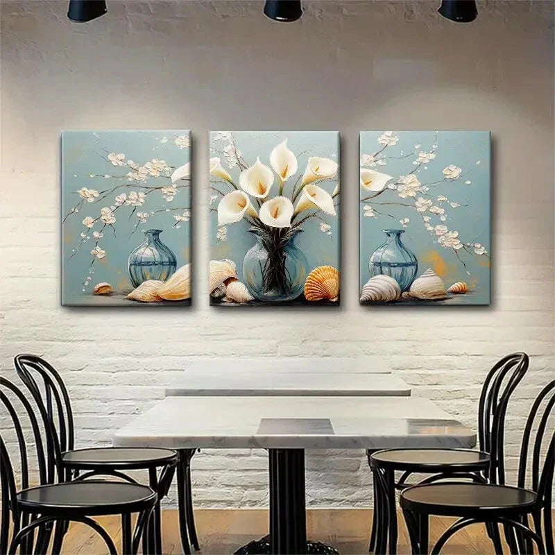 3pcs Elegant Calla Lily and Seashell Perfect Wall Art Set Canvas Framed 40x60cm - High Quality Print 100% Australian Made Wall Canvas Ready to Hang