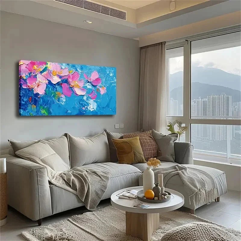 Pink Flowers Blooming Freely Wall Art Canvas Office Home Room Framed 120x60cm