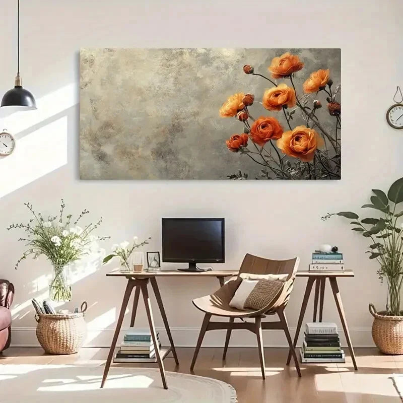Orange Bouquet Floral Décor Wall Art Canvas Office Home Room Framed 120x60cm