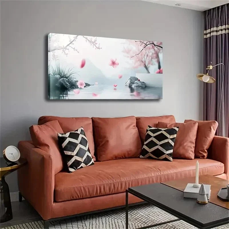 Serene Landscape with Blooming Wall Art Canvas Office Home Room Framed 120x60cm