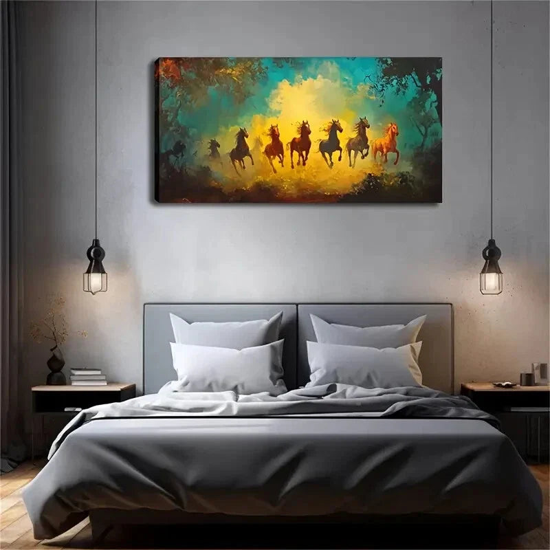 Realistic Galloping Horses Wall Art Canvas Office Home Room Framed 120x60cm