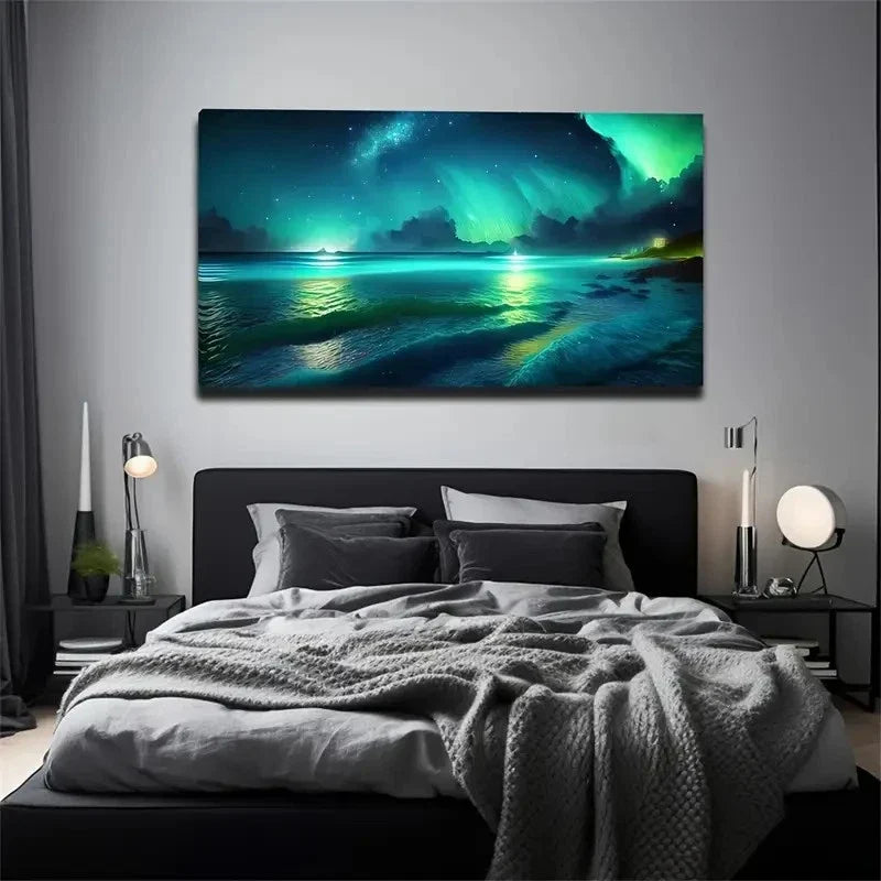 Magical Green Aurora Borealis Wall Art Canvas Office Home Room Framed 120x60cm