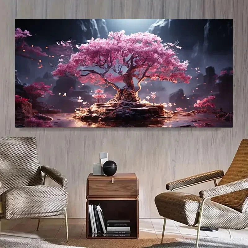 Creative Abstract Pink Tree Wall Art Canvas Office Home Room Framed 120x60cm