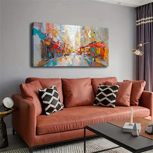 Vibrant Paris Street Abstract Wall Art Canvas Office Home Room Framed 120x60cm
