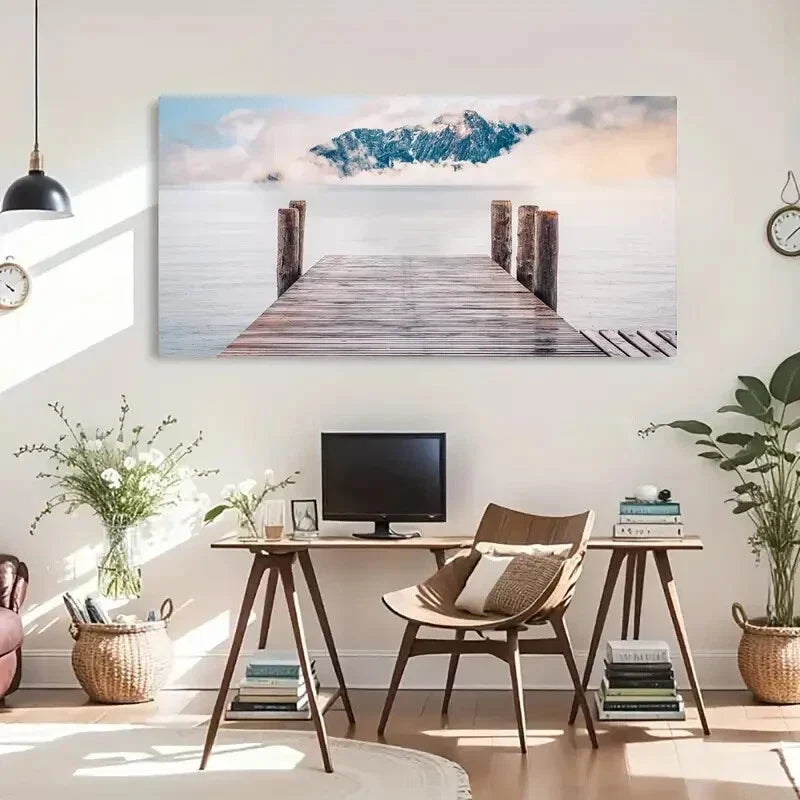 Seaside Deco Retro Water Deck Wall Art Canvas Office Home Room Framed 120x60cm