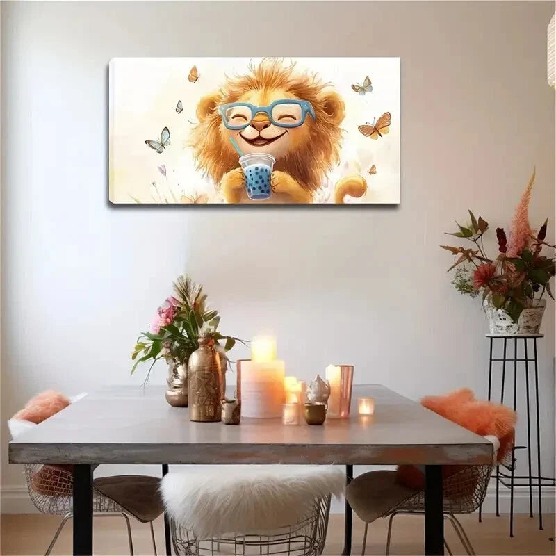 Blue Glasses With Butterflies Wall Art Canvas Office Home Room Framed 120x60cm