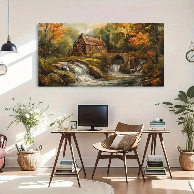 Rustic Autumn Landscape Wall Art Canvas Office Home Room Framed 120x60cm