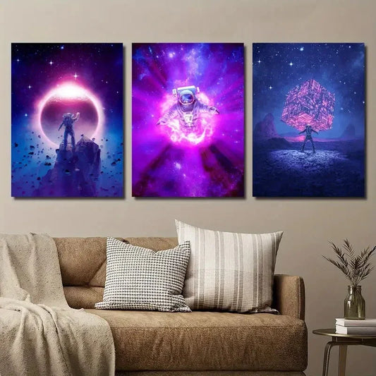 3pcs Starry Sky Universe Astronaut Space Magic Metal Print Ready to Hang Art