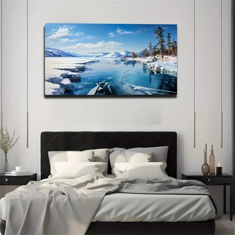 Snow Melting River Thawing Wall Art Canvas Office Home Room Framed 120x60cm