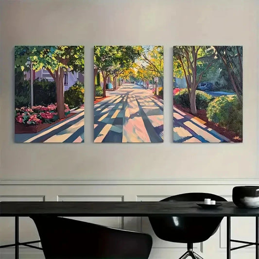 3pcs Dancing Shadows on Sunlit Paths Wall Art Set Canvas Framed 40x60cm - High Quality Print 100% Australian Made Wall Canvas Ready to Hang