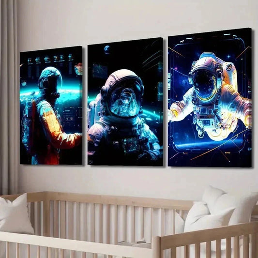 3pcs Sci-Fi Astronaut Space Adventure Wall Art Set Canvas Framed 40x60cm - High Quality Print 100% Australian Made Wall Canvas Ready to Hang