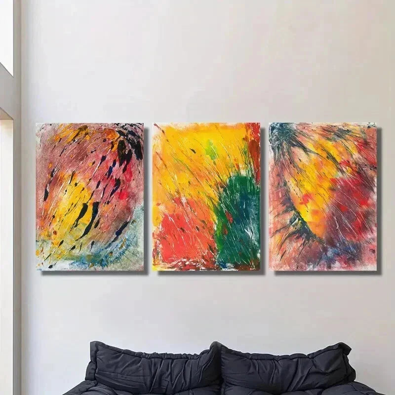3pcs Watercolor Colorful Abstract Painting Wall Art Set Canvas Framed 40x60cm - High Quality Print 100% Australian Made Wall Canvas Ready to Hang