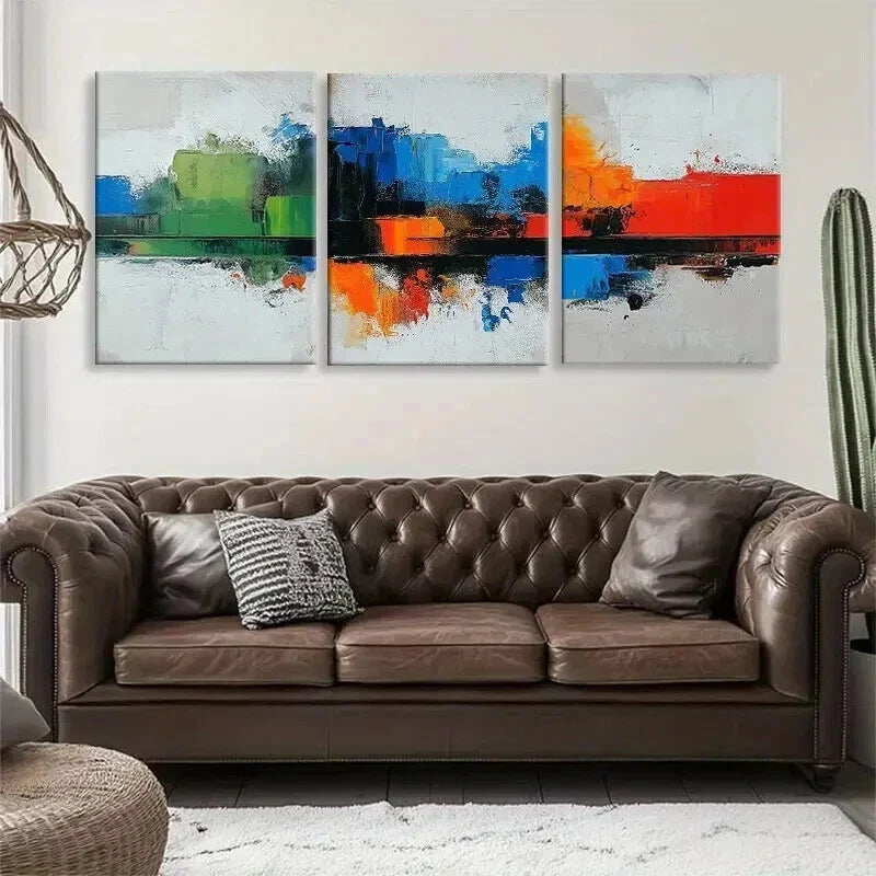 3pcs Modern Geometric Shapes Vibrant Perfect Wall Art Set Canvas Framed 40x60cm - High Quality Print 100% Australian Made Wall Canvas Ready to Hang