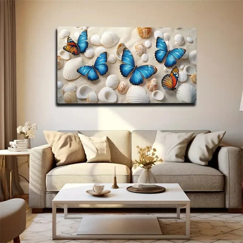 Romantic Beach Scene Blue Wall Art Canvas Office Home Room Framed 80x45cm