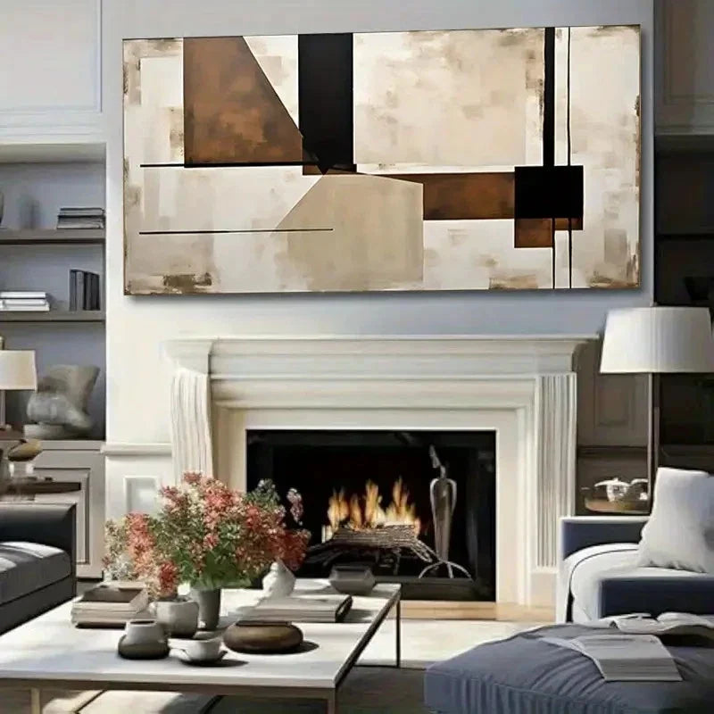 Beige Geometric Shapes Modern Wall Art Canvas Office Home Room Framed 80x45cm