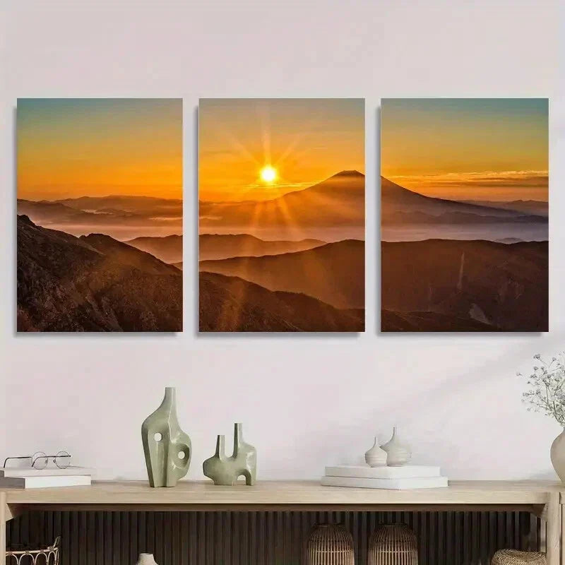 3pcs Vibrant Sunset & Sunrise Landscapes Metal Print Ready to Hang Art